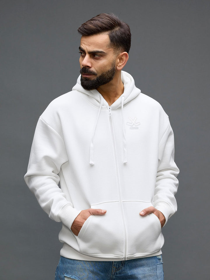 Men’s Solid Zip-Up Hoodie Sweatshirt | Snow White
