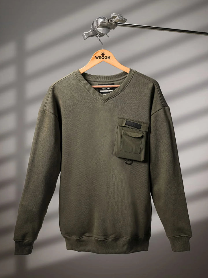 Utility Pocket Detail Casual Sweatshirt | Olive