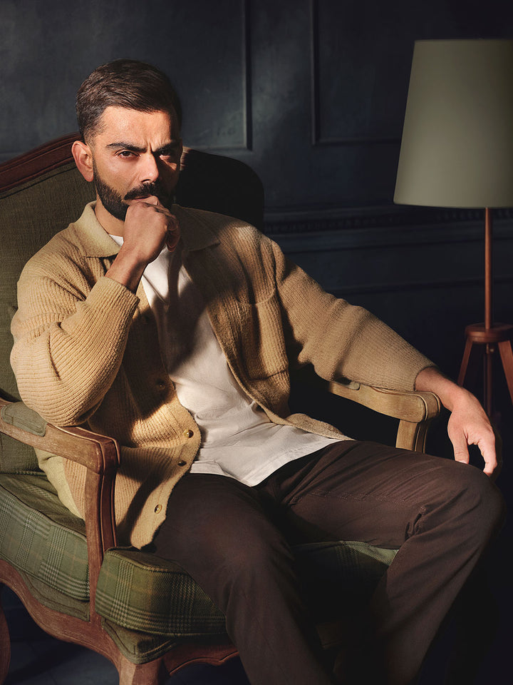 Textured Knit Button-Down Sweater  | Beige