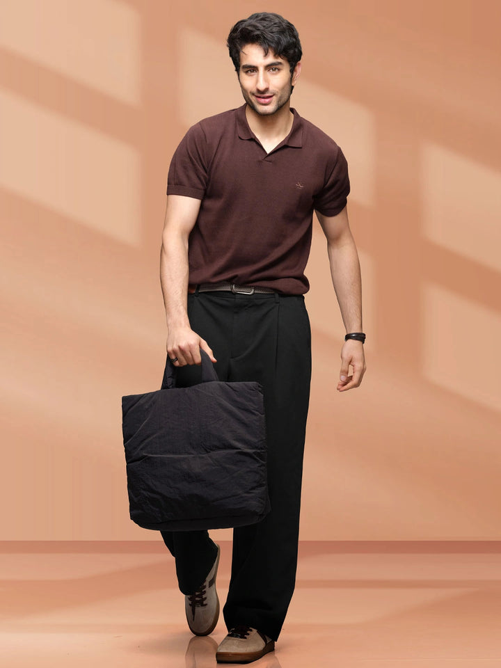 Premium Flat Knit Slim Fit Polo T-Shirt | Brown