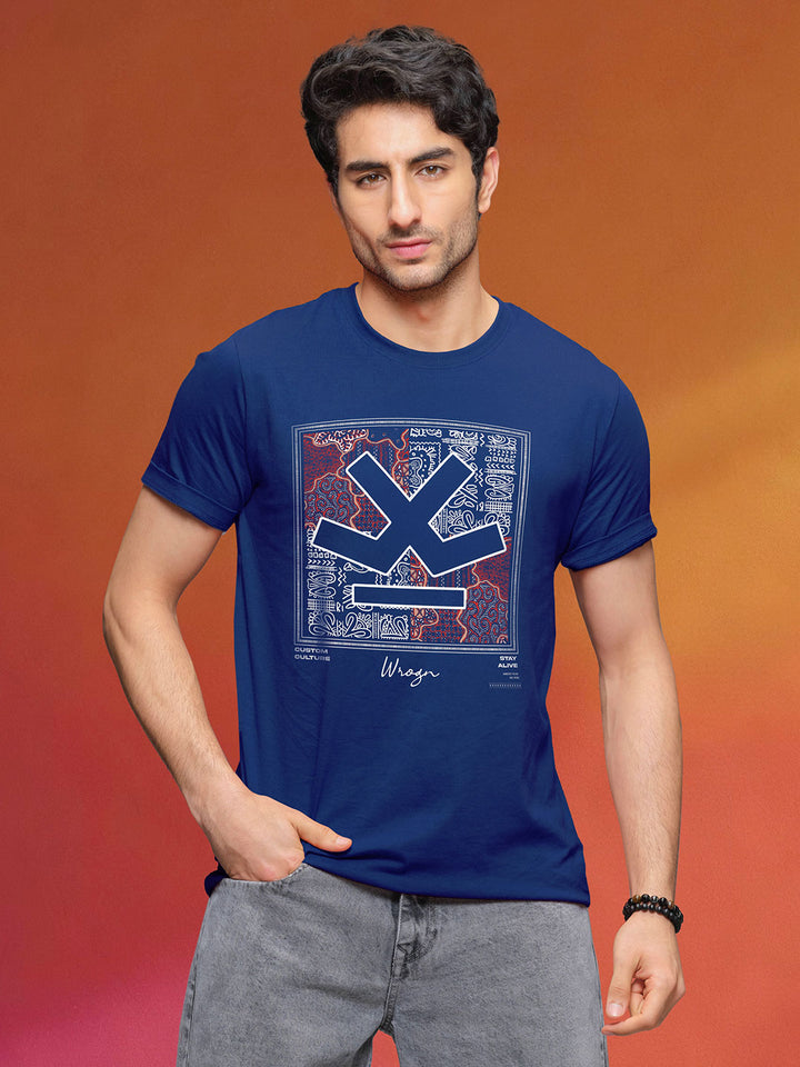 Bandana Logo Printed Slim Fit T-Shirt  | Navy Blue