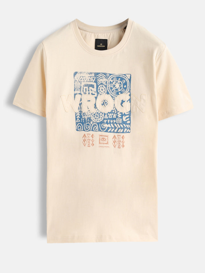 Ancient Markings Inspired Brand Carrier Slim Fit T-Shirt | Beige