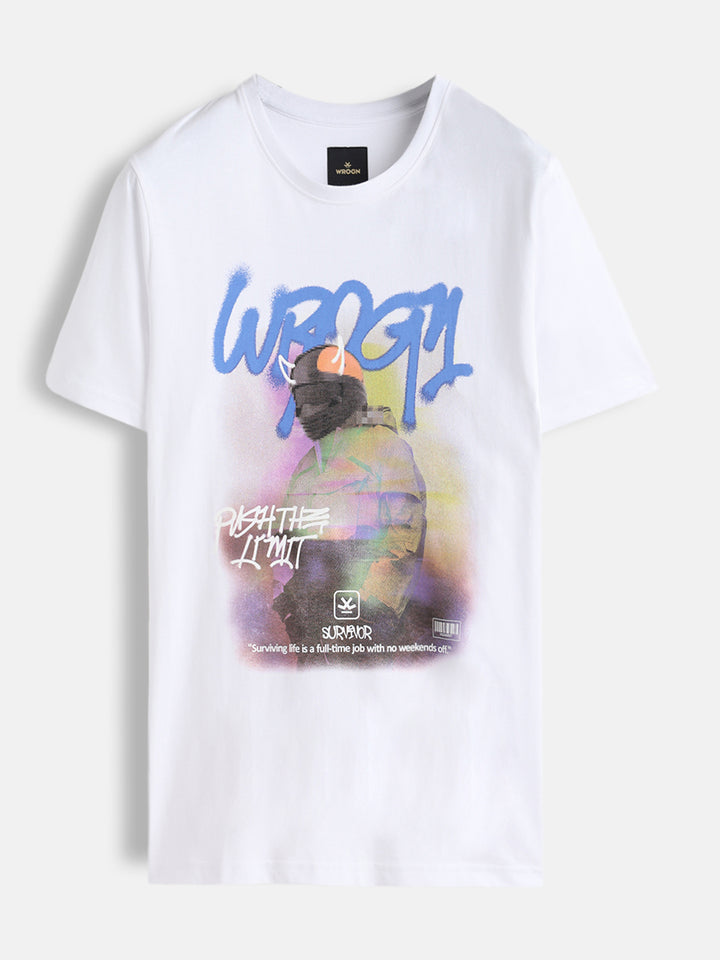 Graffiti Printed Slim Fit T-Shirt | White