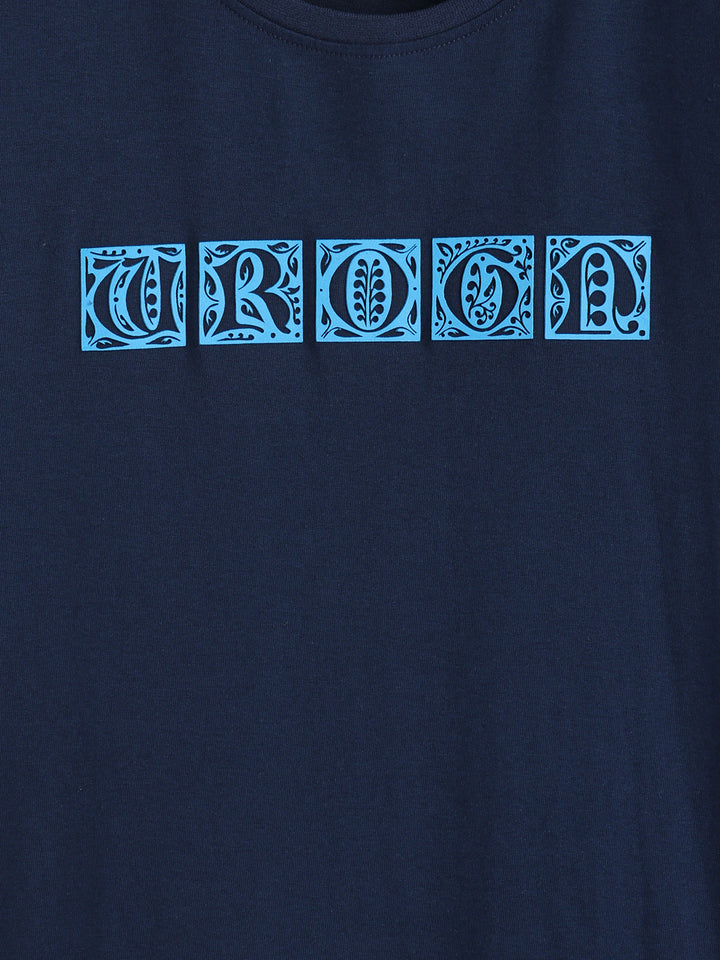 Ancient Script Inspired 3D Print Brand Carrier T-Shirt  | Navy Blue