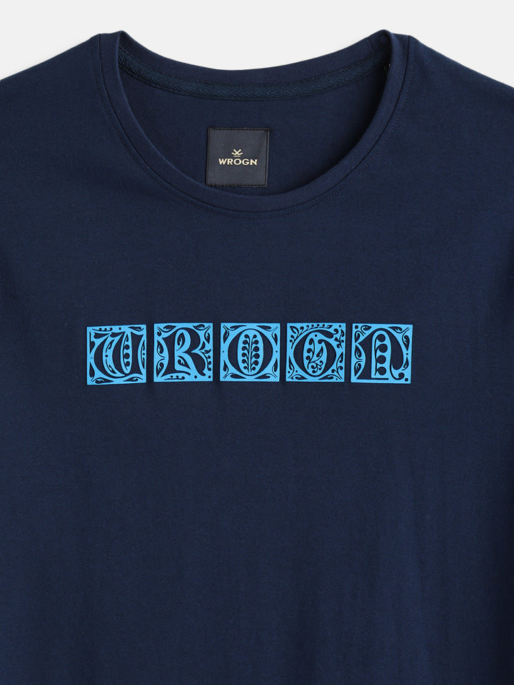 Ancient Script Inspired 3D Print Brand Carrier T-Shirt  | Navy Blue