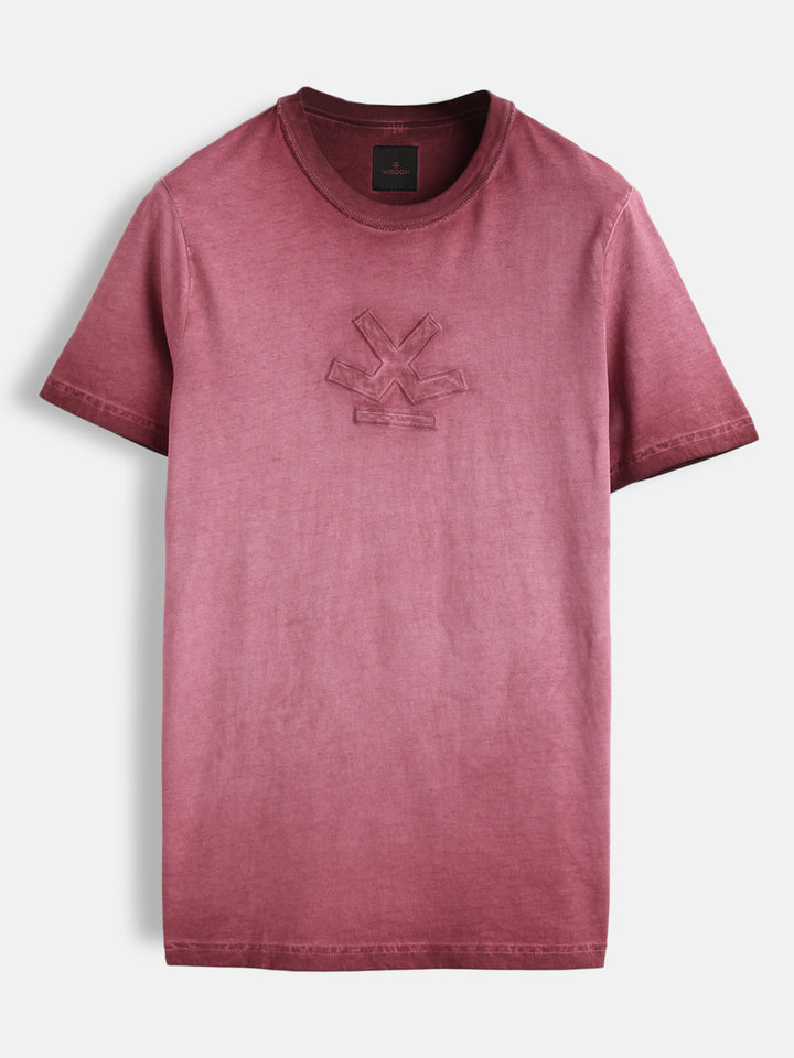 Grunge Pigment Washed T-Shirt With Logo Appliqué On Chest | Maroon