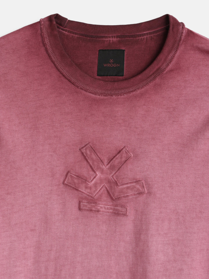 Grunge Pigment Washed T-Shirt With Logo Appliqué On Chest | Maroon