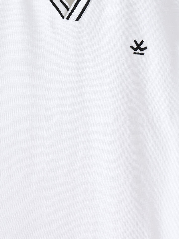 Slim Fit 100% Cotton Johnny Collar Polo With Contrast Tipping | White
