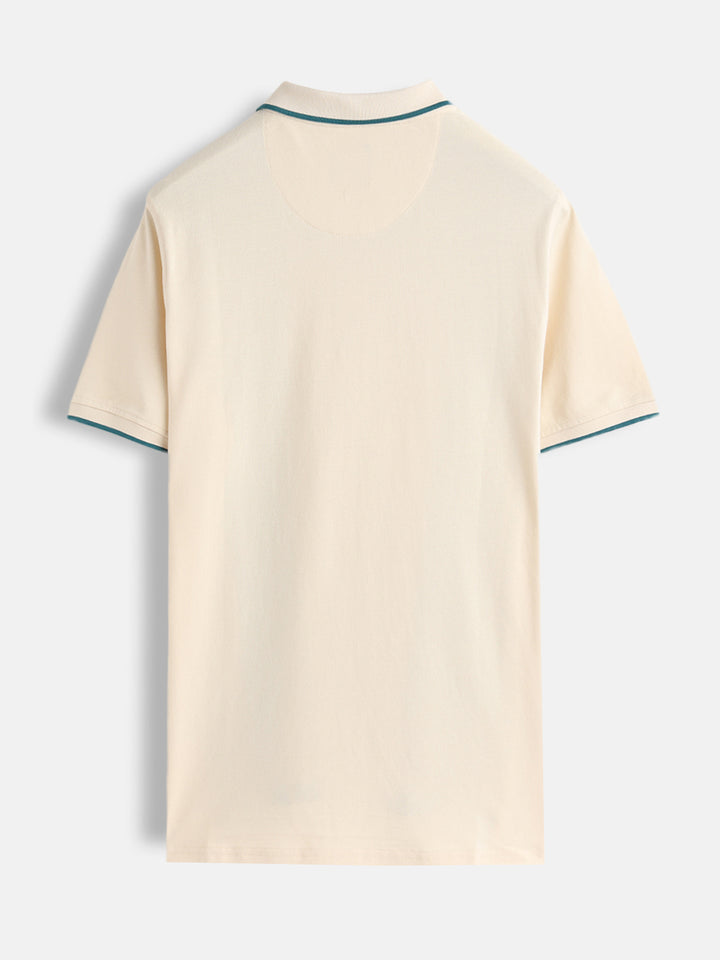 Cross-Stitch Inspired Printed Striped Slim Fit Shirt | Beige