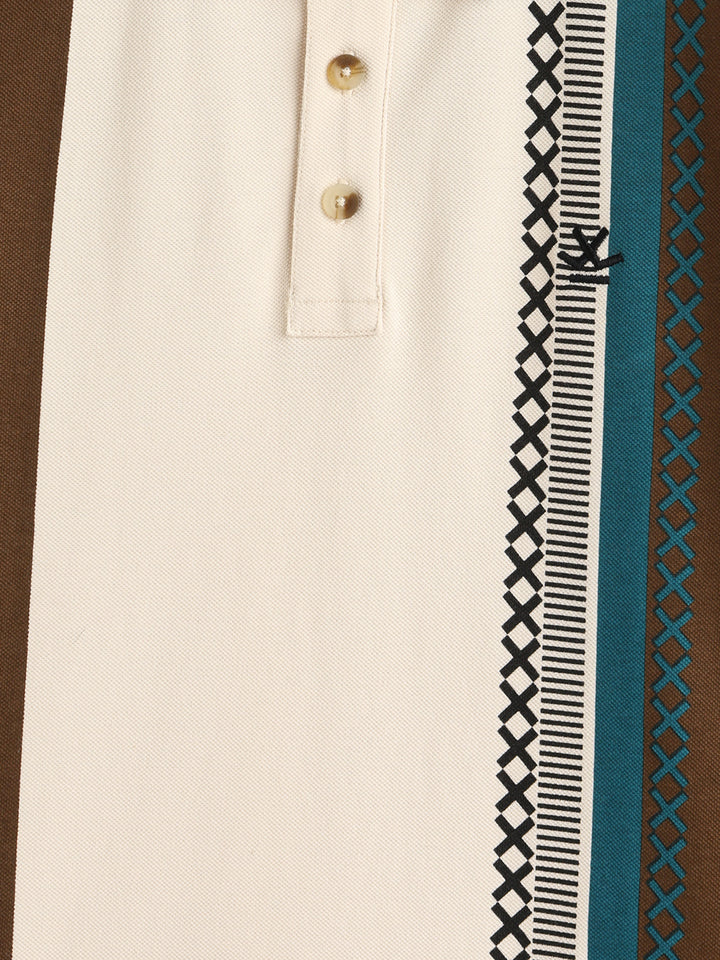 Cross-Stitch Inspired Printed Striped Slim Fit Shirt | Beige