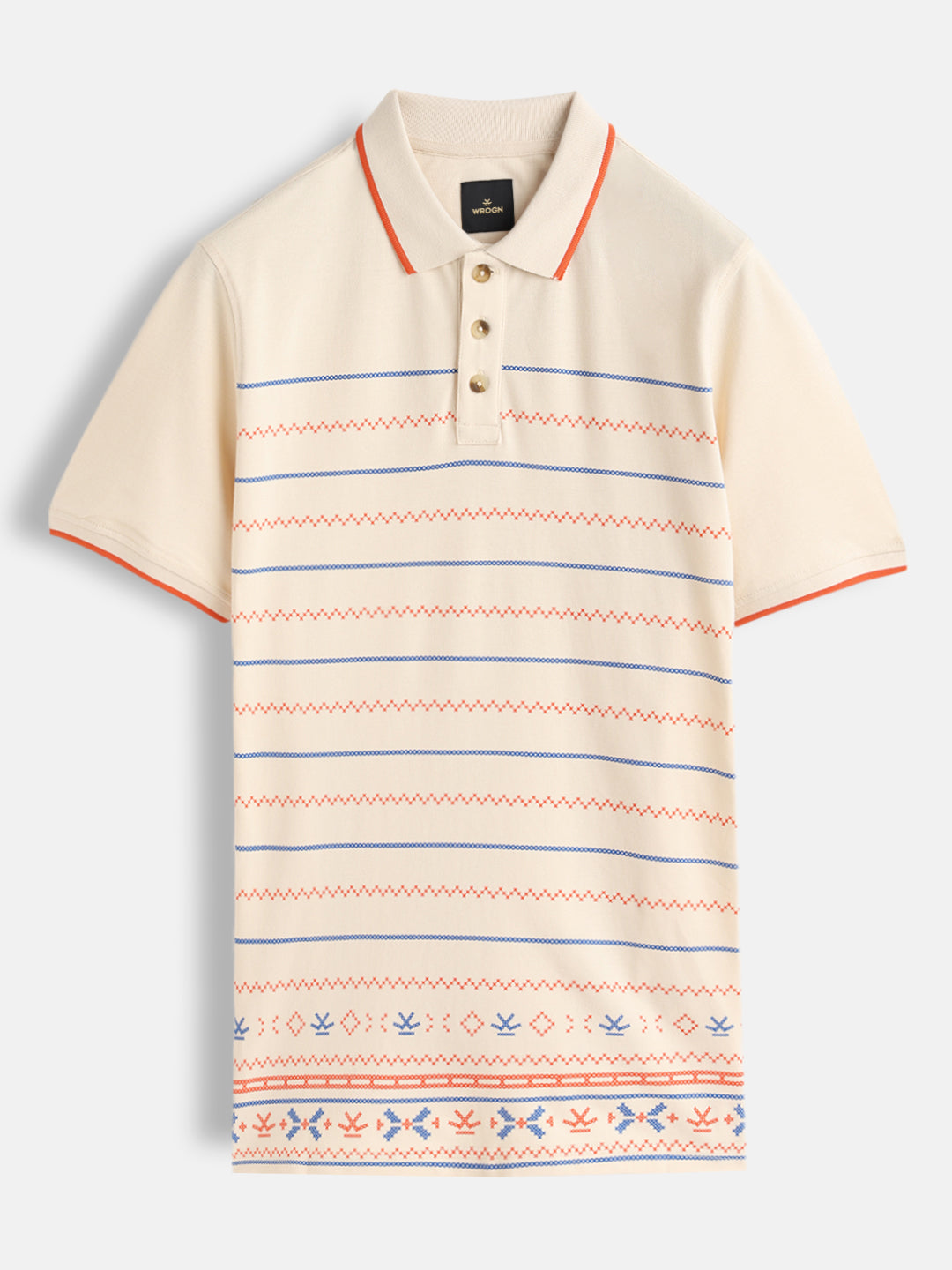 Embroidered Look Engineered Aop Polo T-Shirt  | Beige
