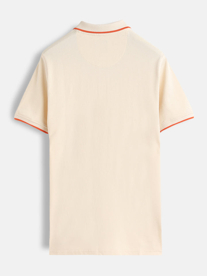 Embroidered Look Engineered Aop Polo T-Shirt  | Beige