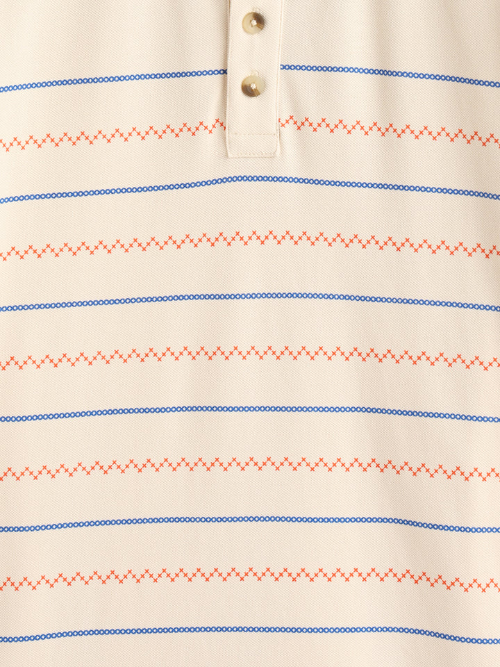 Embroidered Look Engineered Aop Polo T-Shirt  | Beige