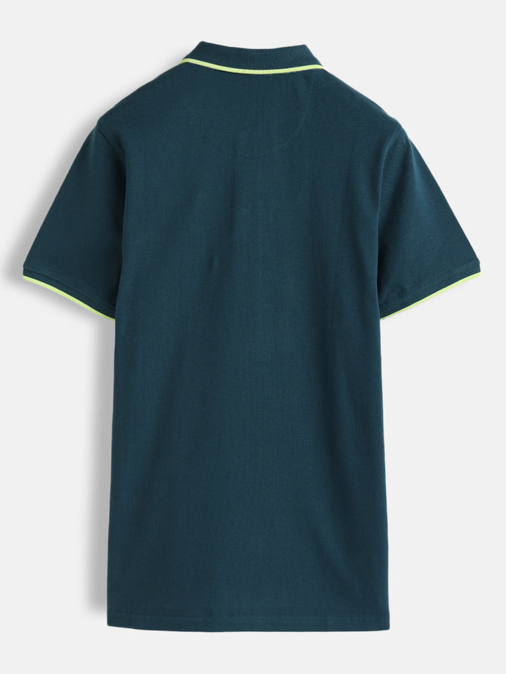 Embroidered Look Engineered Aop Polo T-Shirt  | Teal