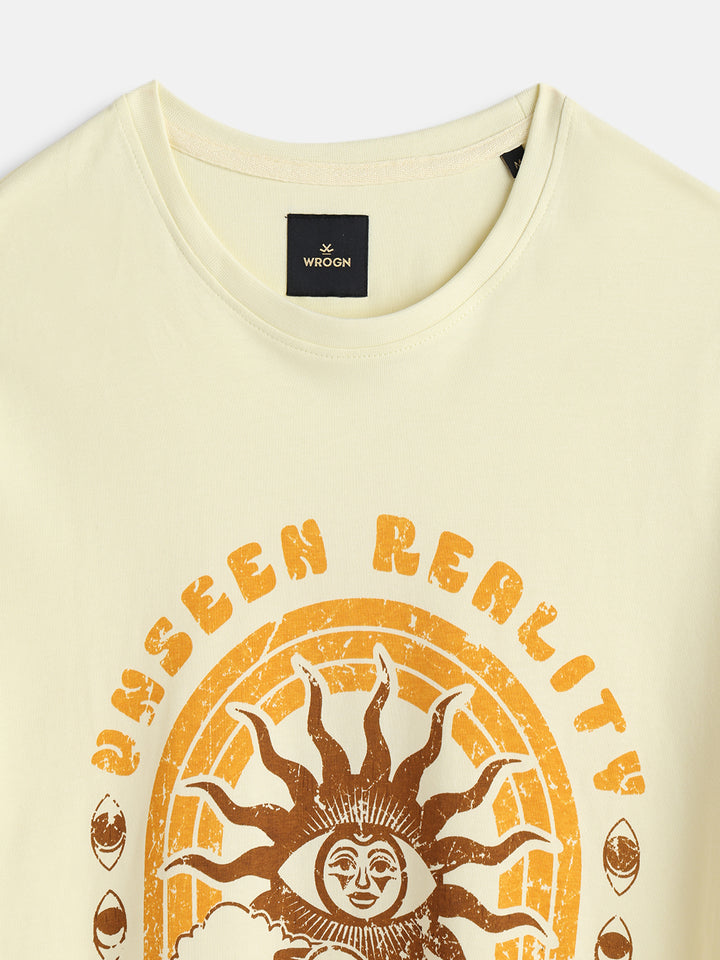 Zen Inspired Chest Print Graphic Crew Neck T-Shirt  |  Yellow