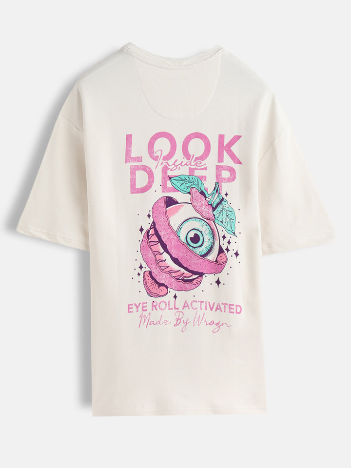 Bizarre Elements Inspired Look Deep Inside Eyeball Back Print Crew Neck T-Shirt  | Off White