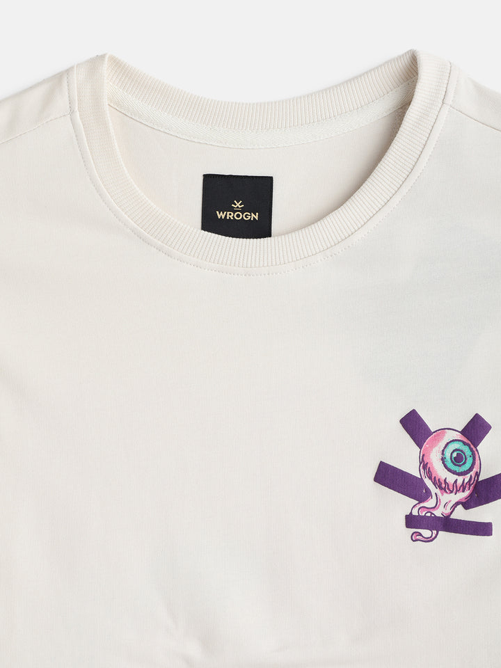 Bizarre Elements Inspired Look Deep Inside Eyeball Back Print Crew Neck T-Shirt  | Off White