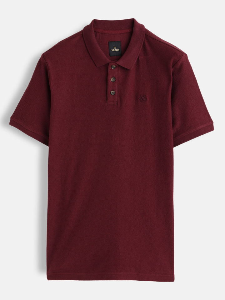 Solid Crinkle Texture Polo T-Shirt | Maroon