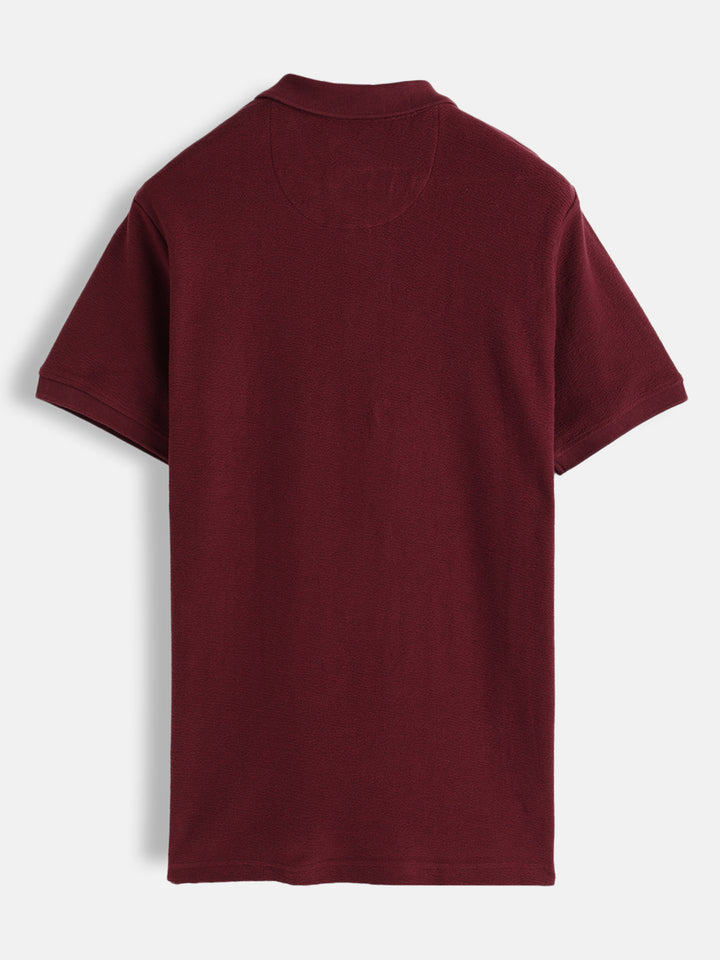 Solid Crinkle Texture Polo T-Shirt | Maroon