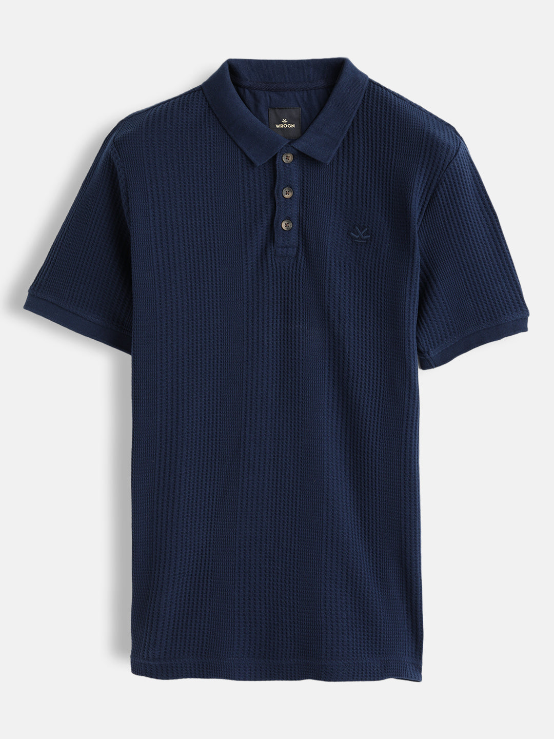 Waffle Textured Polo T-Shirt -  | Navy Blue
