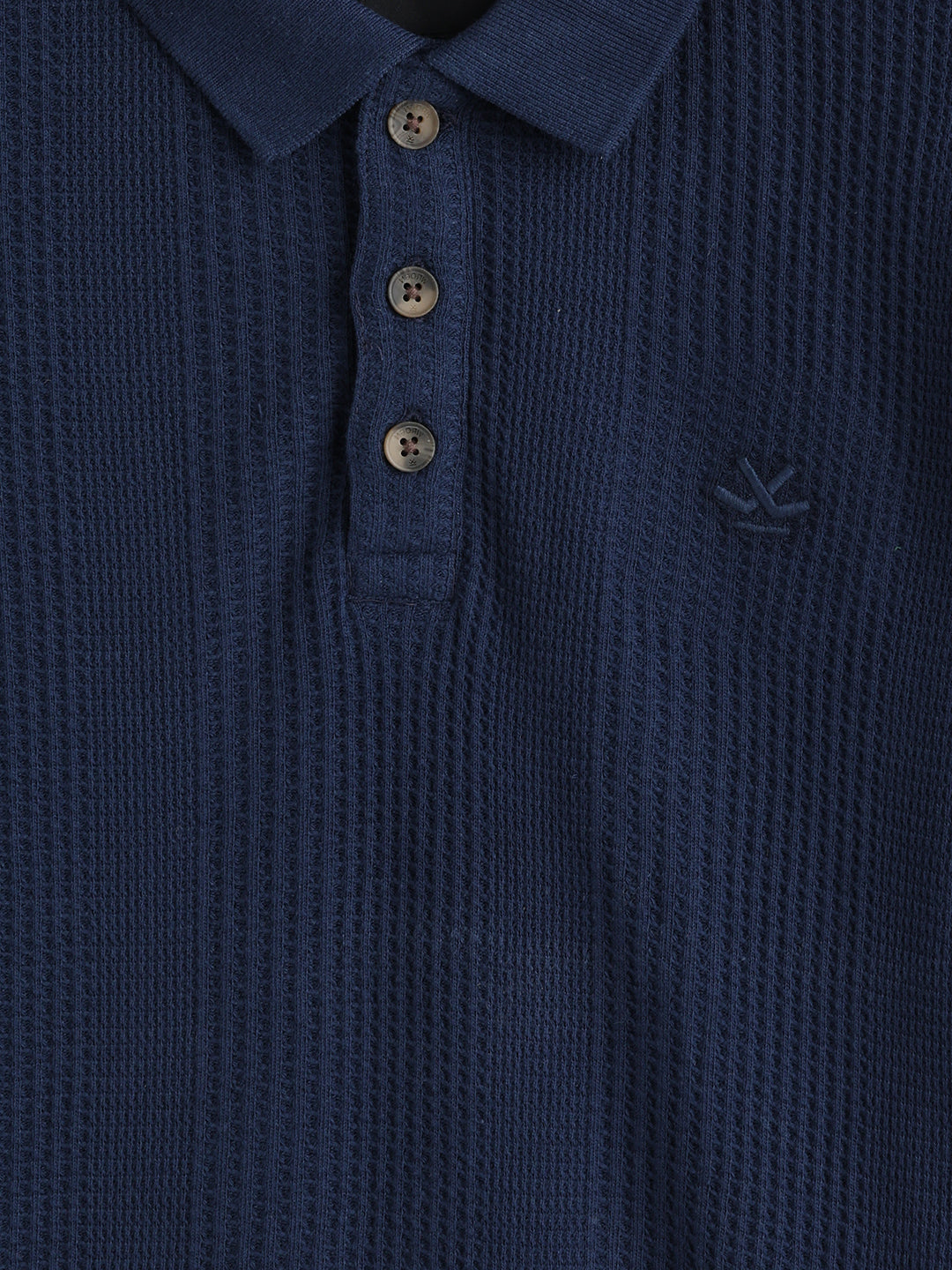 Waffle Textured Polo T-Shirt -  | Navy Blue