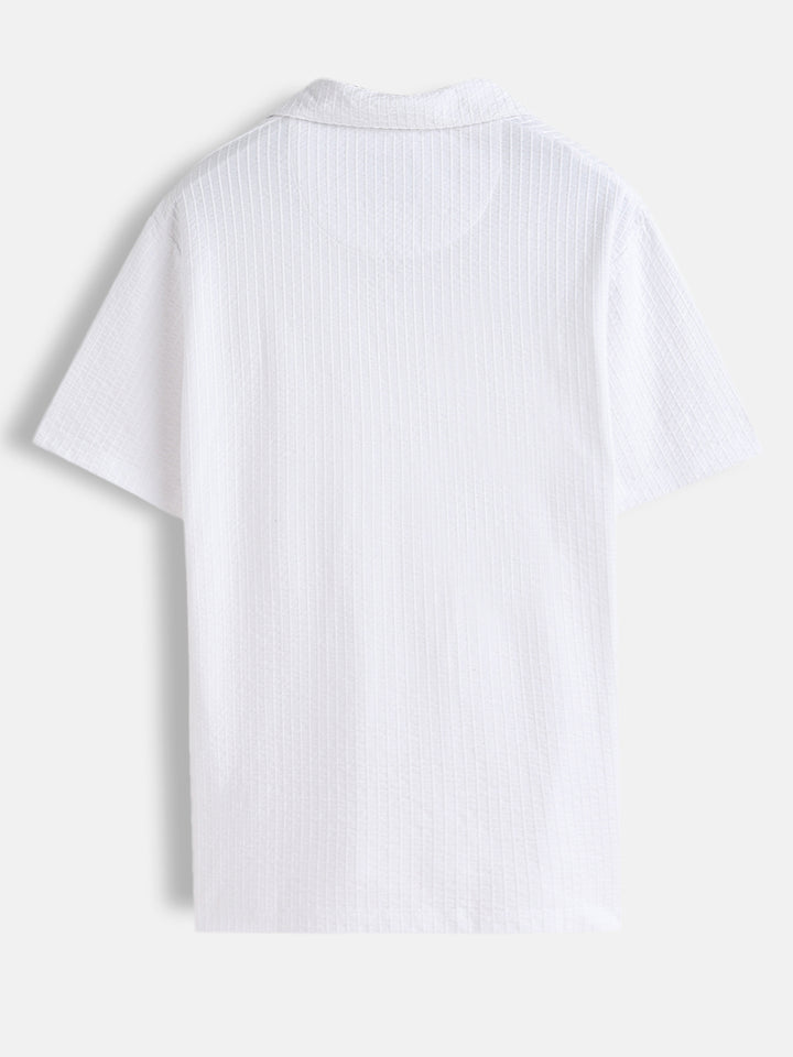 Resort Collar Textured Seersucker Fabric Polo T-Shirt  | Off White