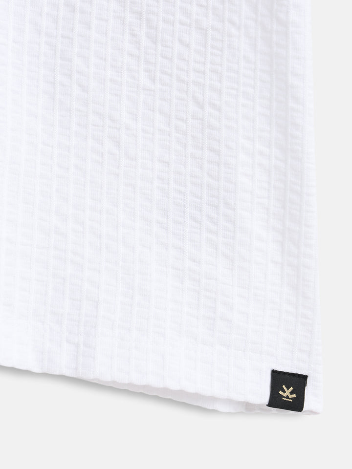 Resort Collar Textured Seersucker Fabric Polo T-Shirt  | Off White