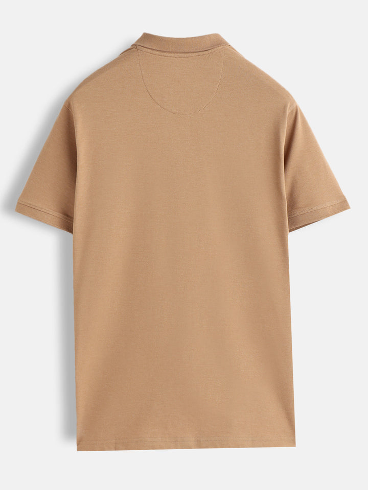 Zipper Polo T-Shirt | Beige