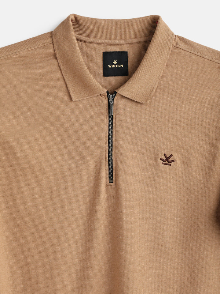 Zipper Polo T-Shirt | Beige