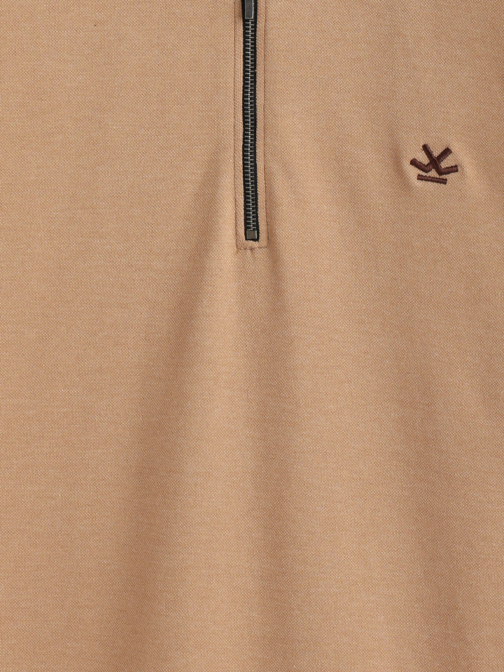Zipper Polo T-Shirt | Beige