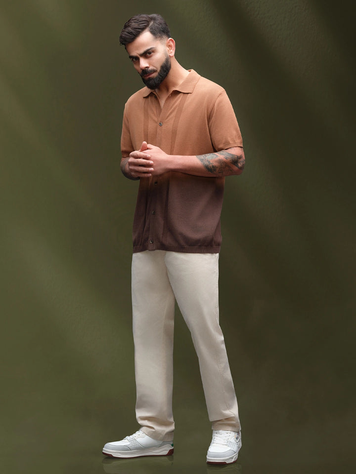 Textured Knit Button-Down SHIRT  | Brown