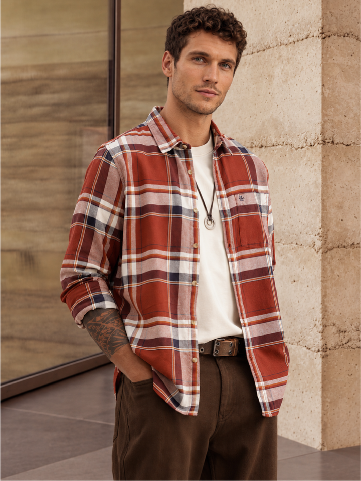 Regular Fit Full Sleeve Flannel Shirt | Brown