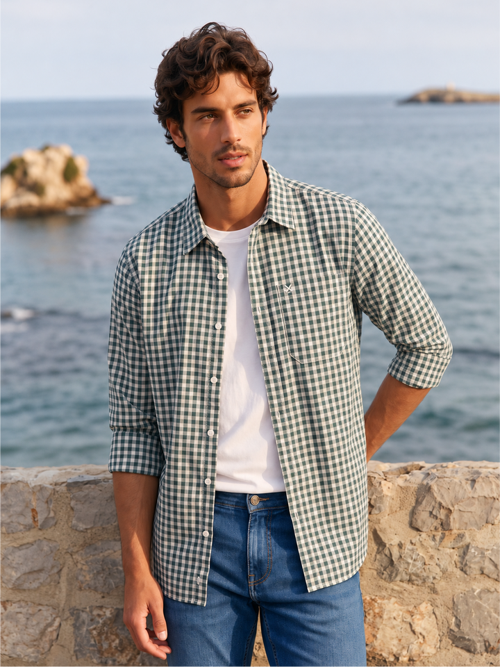 Slim Fit Checkered Full Sleeve Shirt | Green