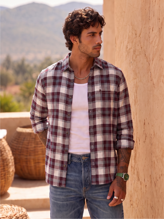 Classic Regular Fit Checkered Shirt | Wine