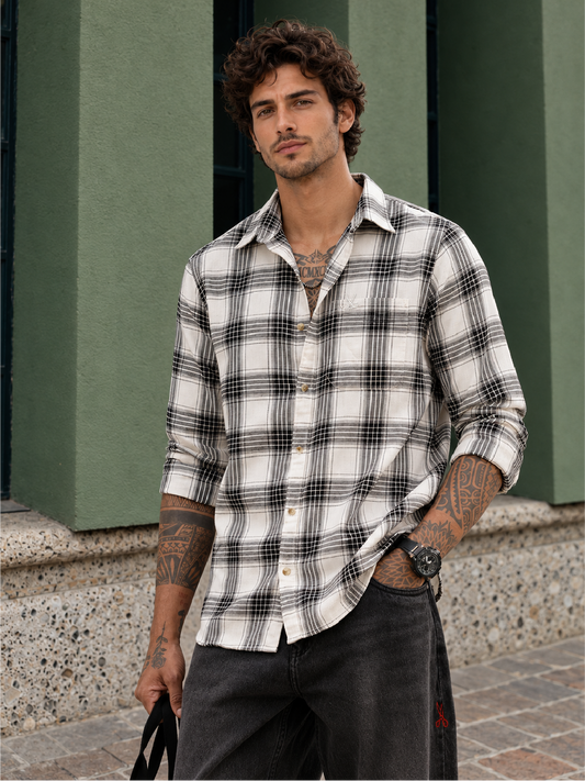 Regular Fit Checkered Full Sleeve Shirt | White