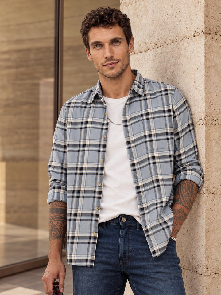Regular Fit Full Sleeve Flannel Shirt | Light Blue