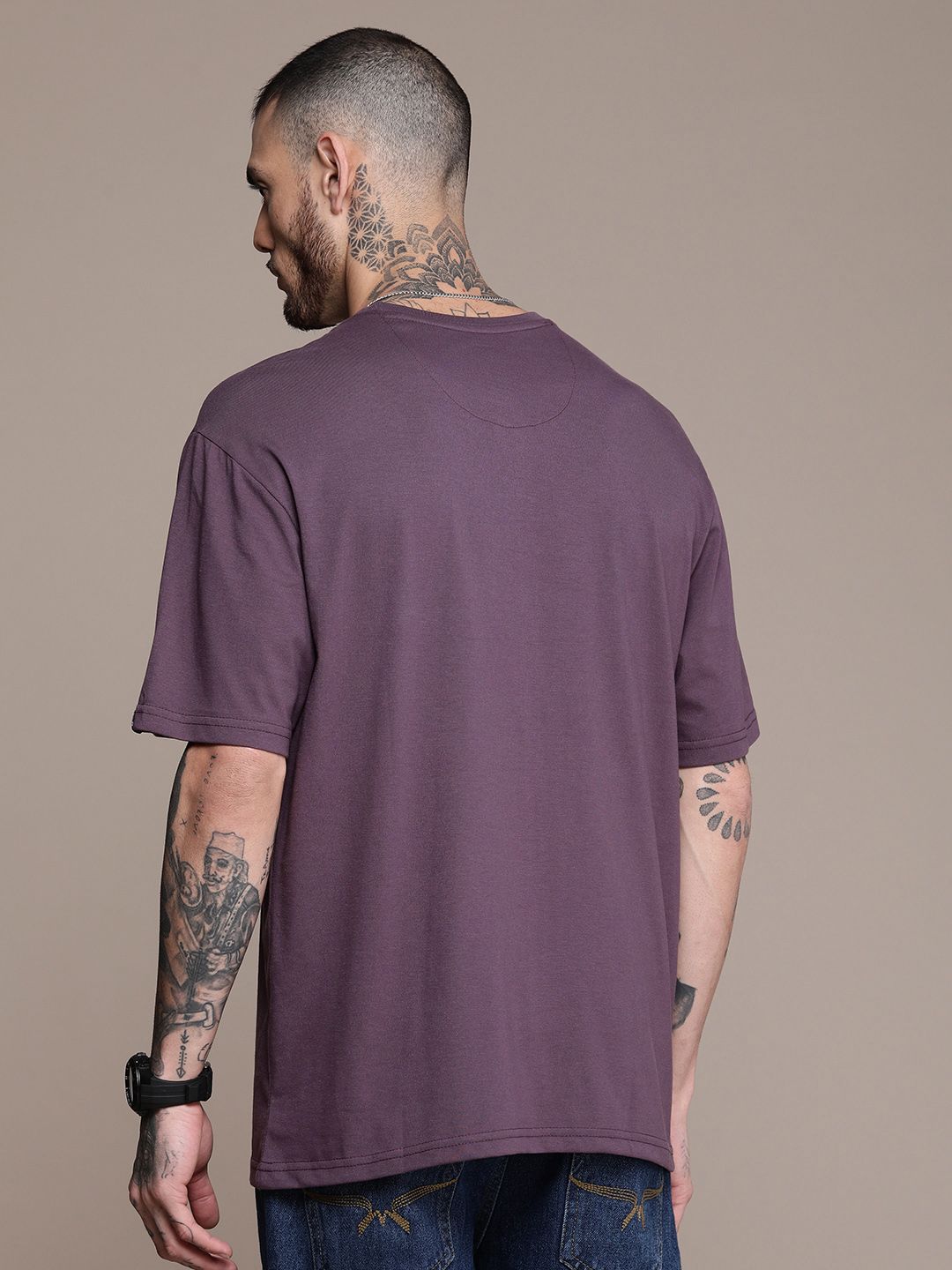 Solid Purple Drop-Shoulder Oversized T-Shirt