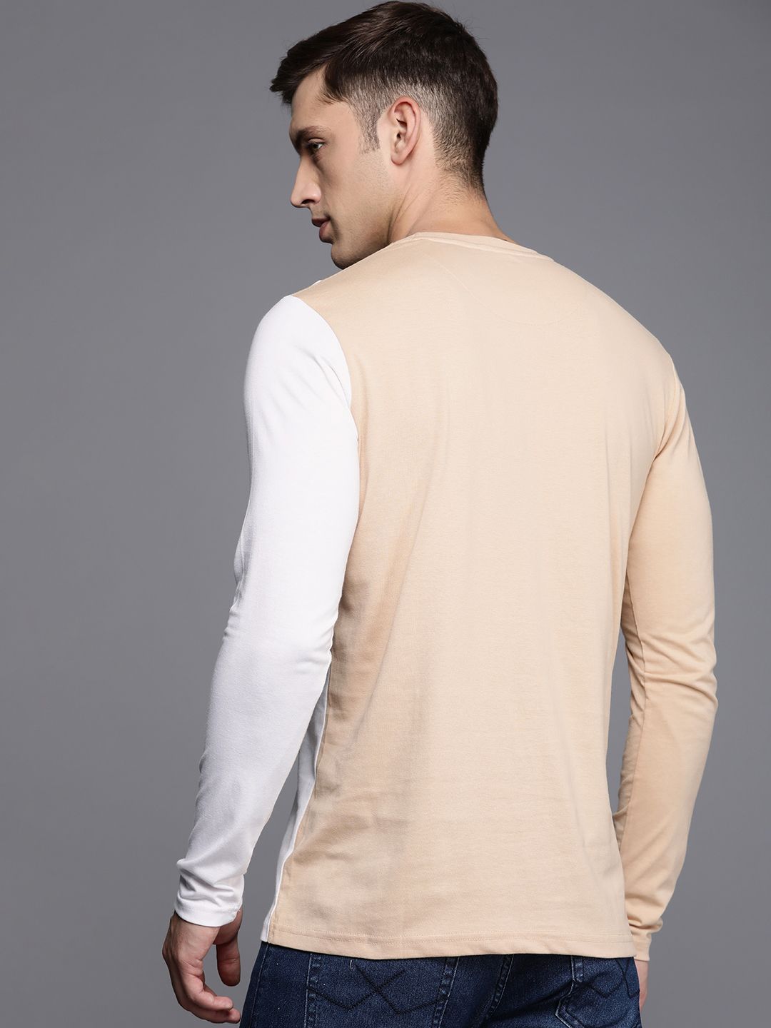 Dual Tone Colourblocked Beige T-Shirt