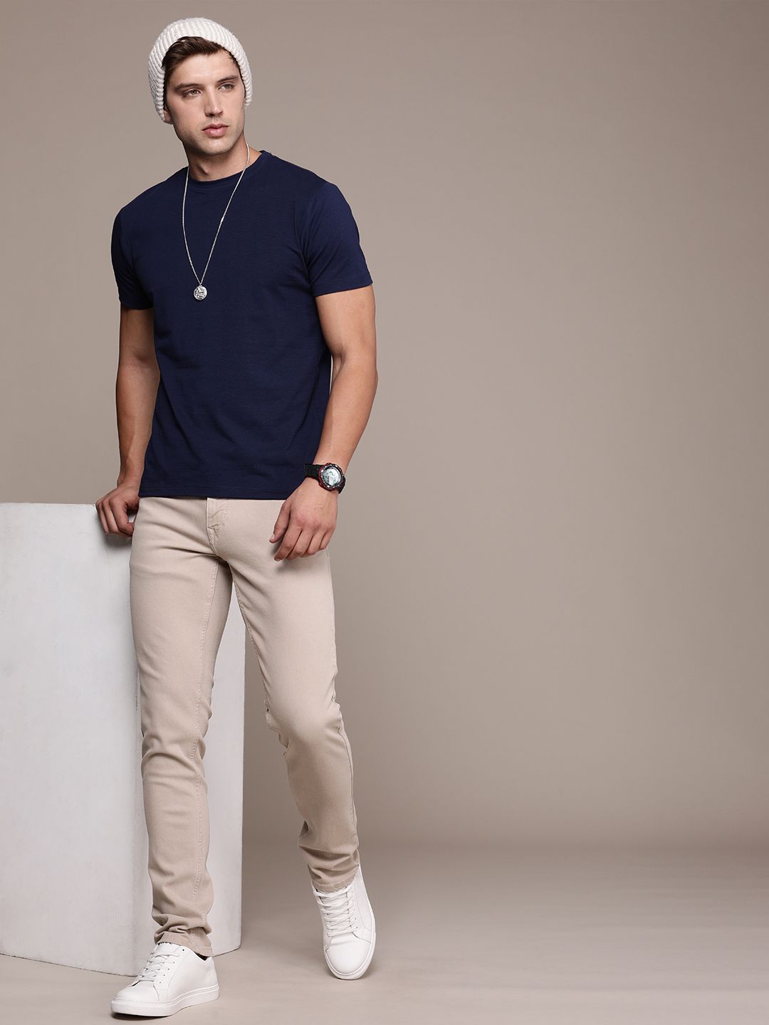 Durable Straight Fit Beige Jeans