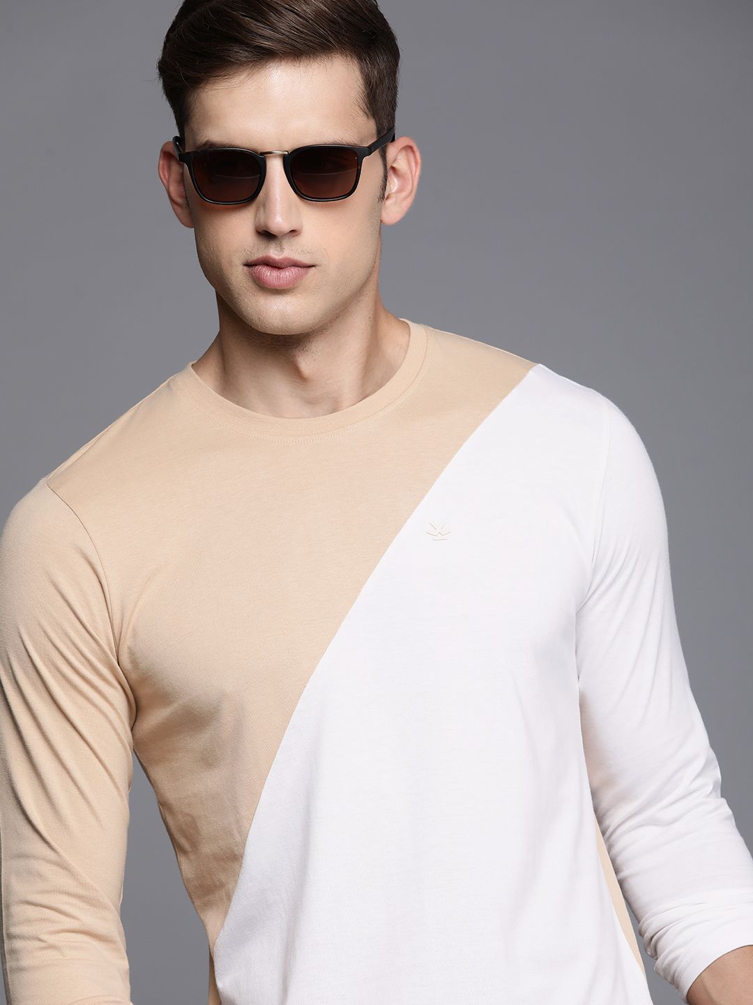 Dual Tone Colourblocked Beige T-Shirt