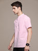 Solid Twill Pink Mandarin Collar Shirt