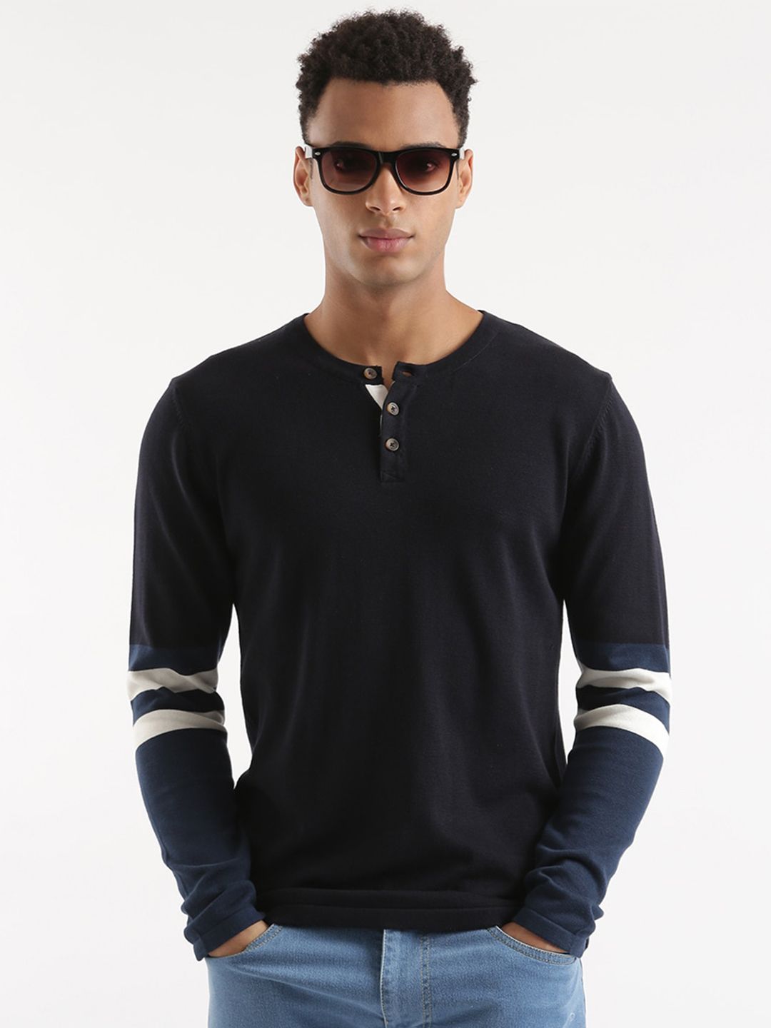 Navy Flat Knit Henley T-Shirt