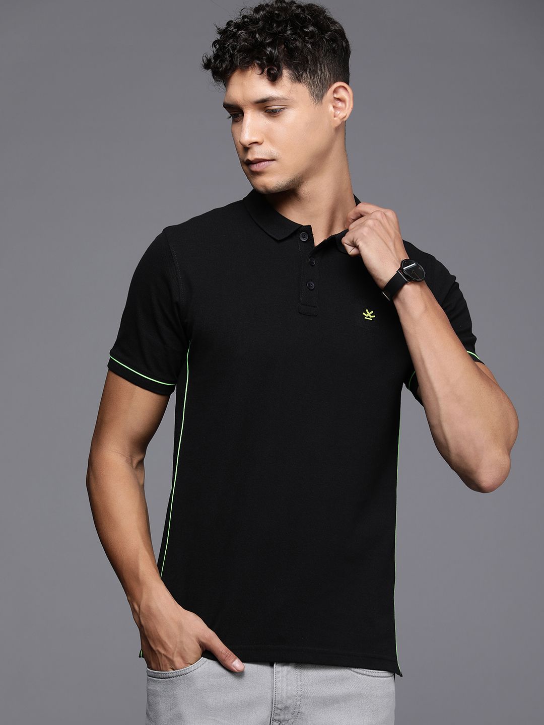 Black Lined Polo Collar T-Shirt