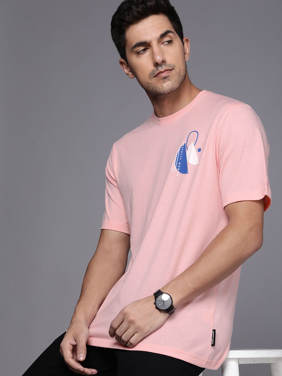 Basic Pink Chest Print T-Shirt