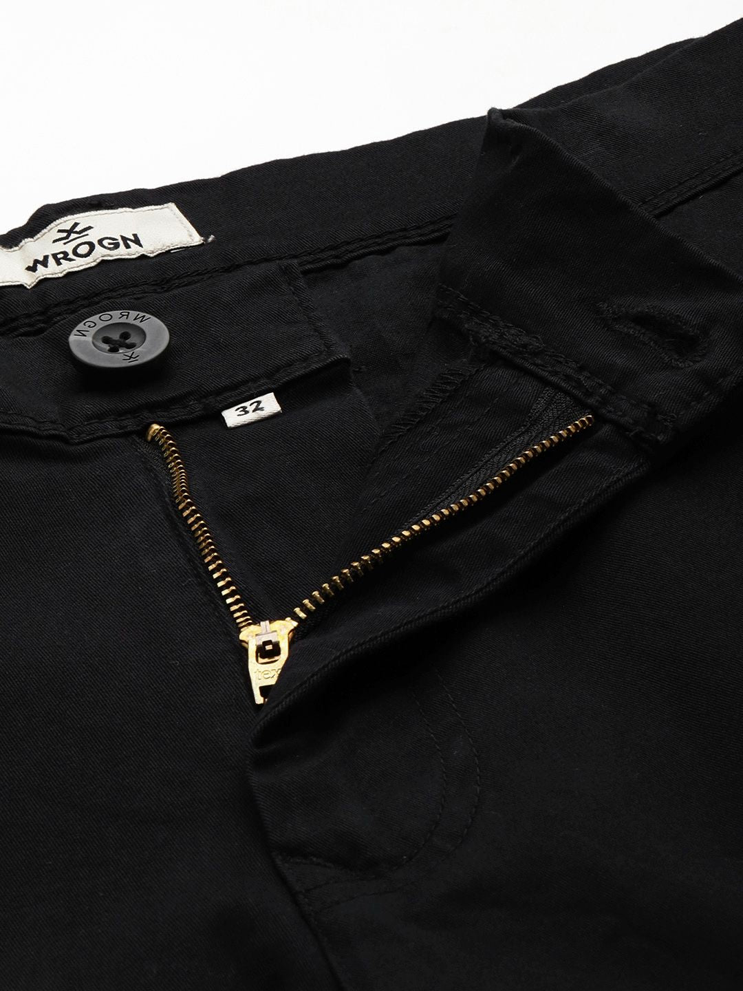 Solid Black Woven Chinos Trousers