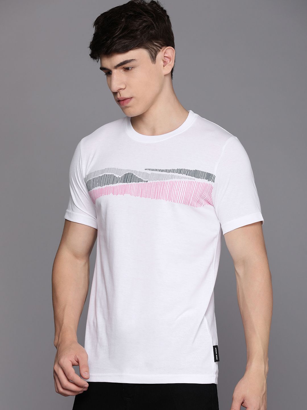 White Geometric Print Slim Fit T-Shirt