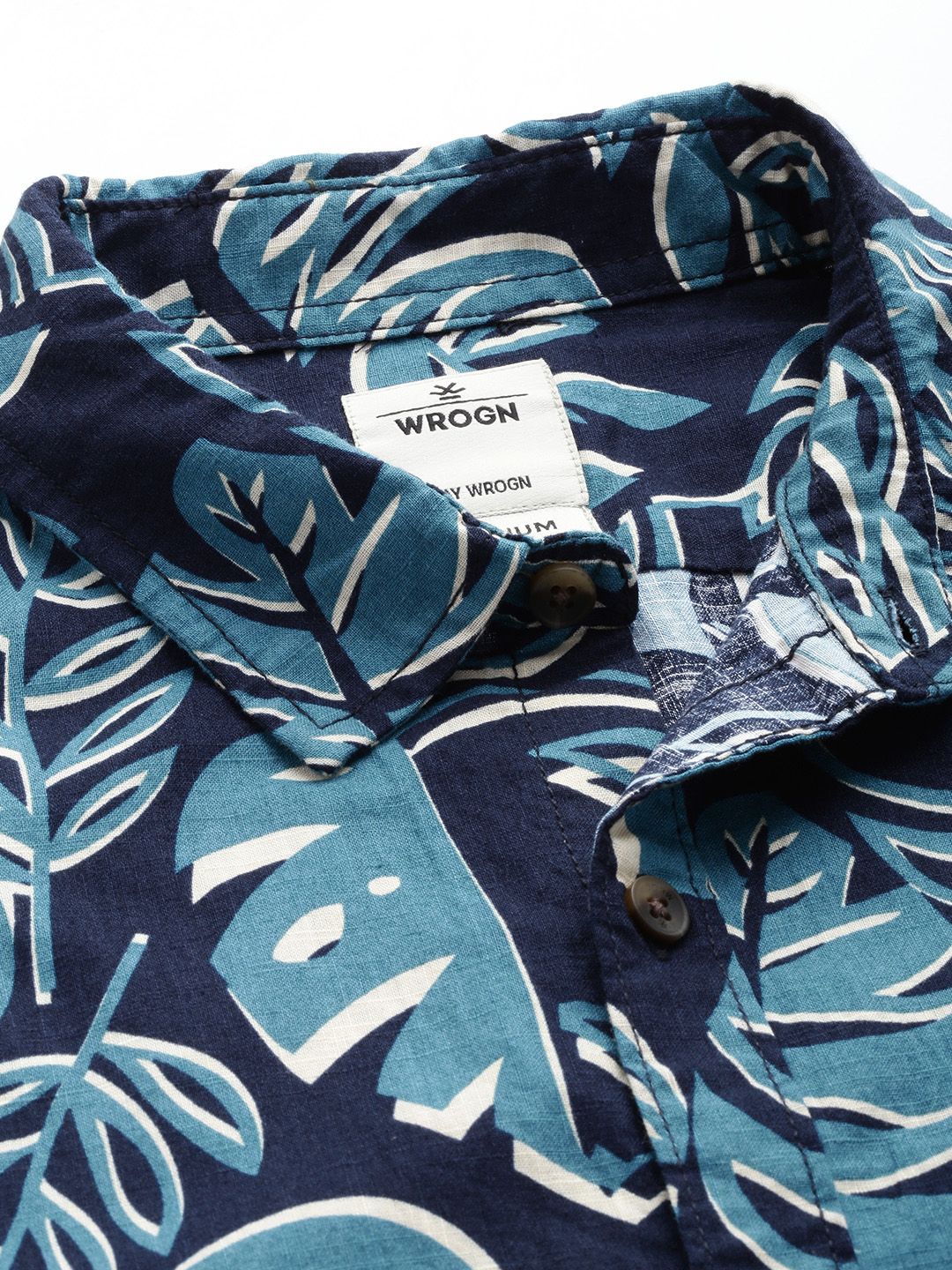 Navy Tropical Leaf Print Shirt