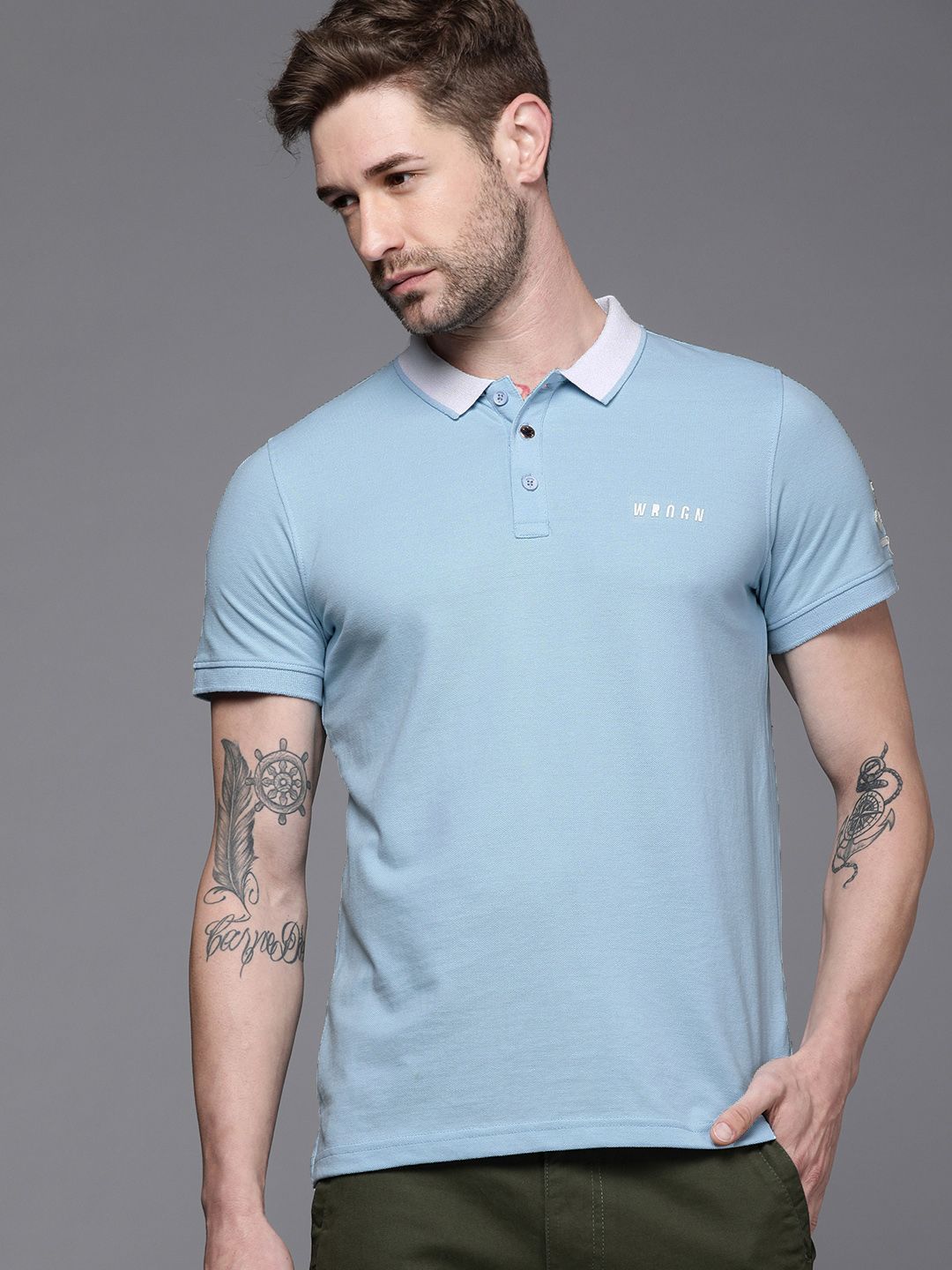 Blue in Wrogn Solid Polo T-Shirt