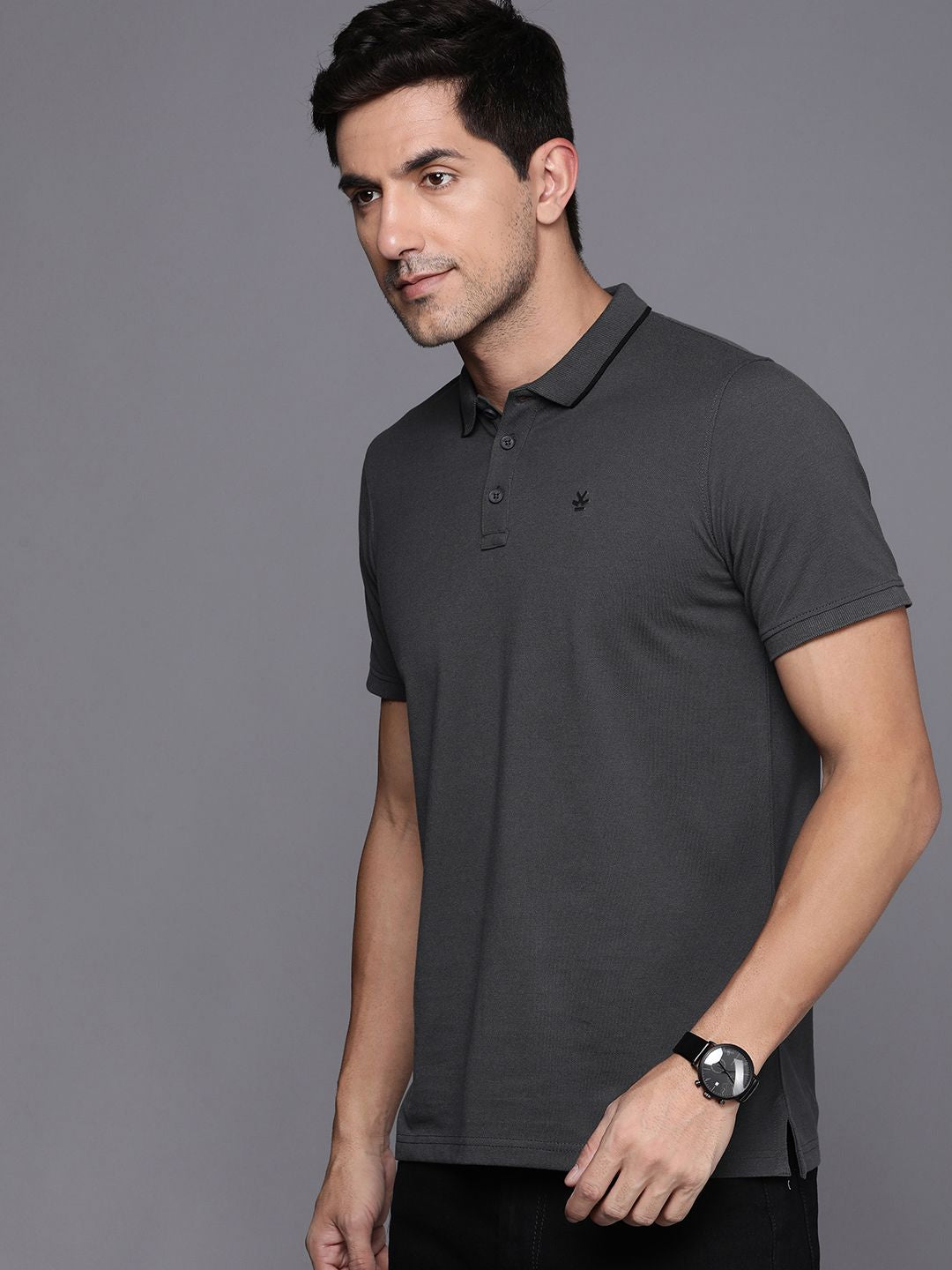 Basic Grey Polo Collar T-Shirt