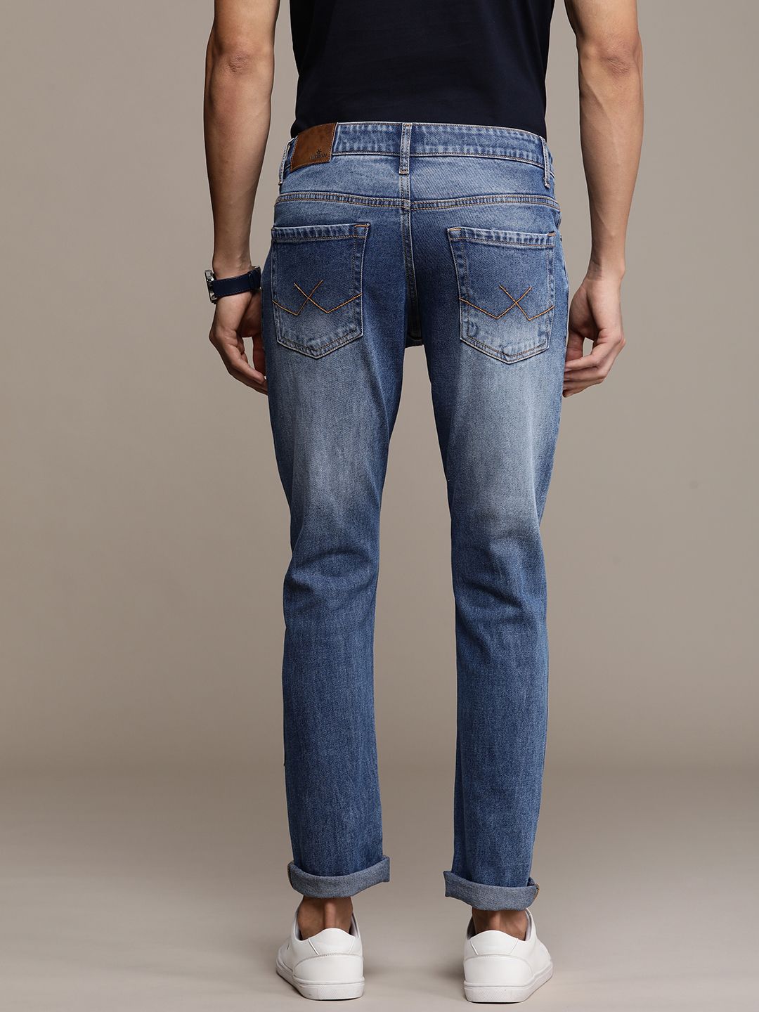 Mildly Distressed Regular Fit Denim Jeans